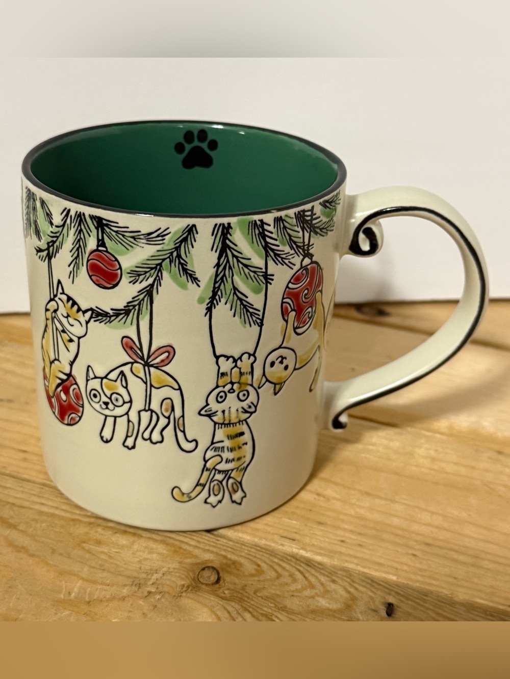 Decorative Green Interior Cat Kitties in Christmas Tree Holiday Mug